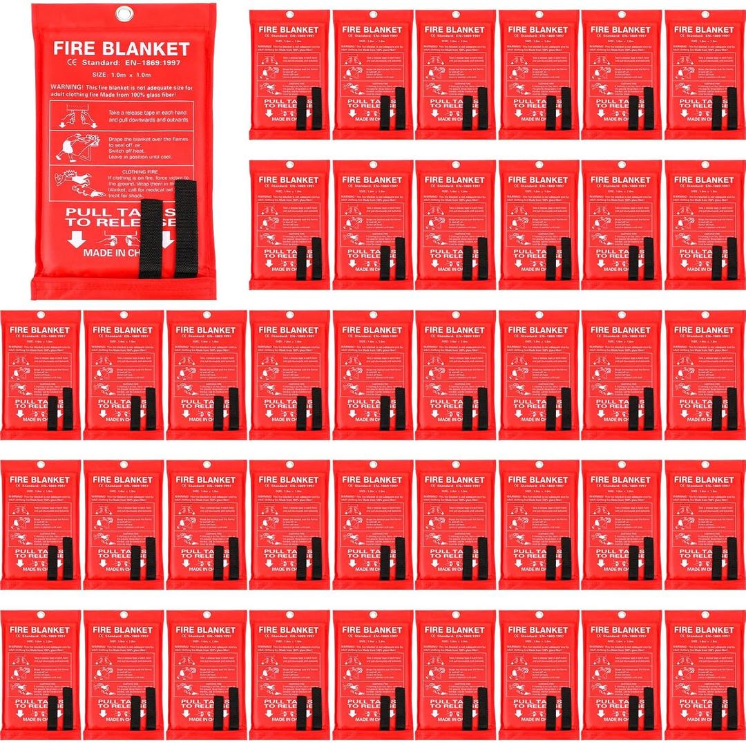 Macarrie 40 Pack Fire Blankets 39 x 39 Fire Blanket Emergency for Home and Kitchen Extinguisher Blankets Fiberglass Suppression Blanket Safety Fireproof Survival for Car Office Warehouse (Red)