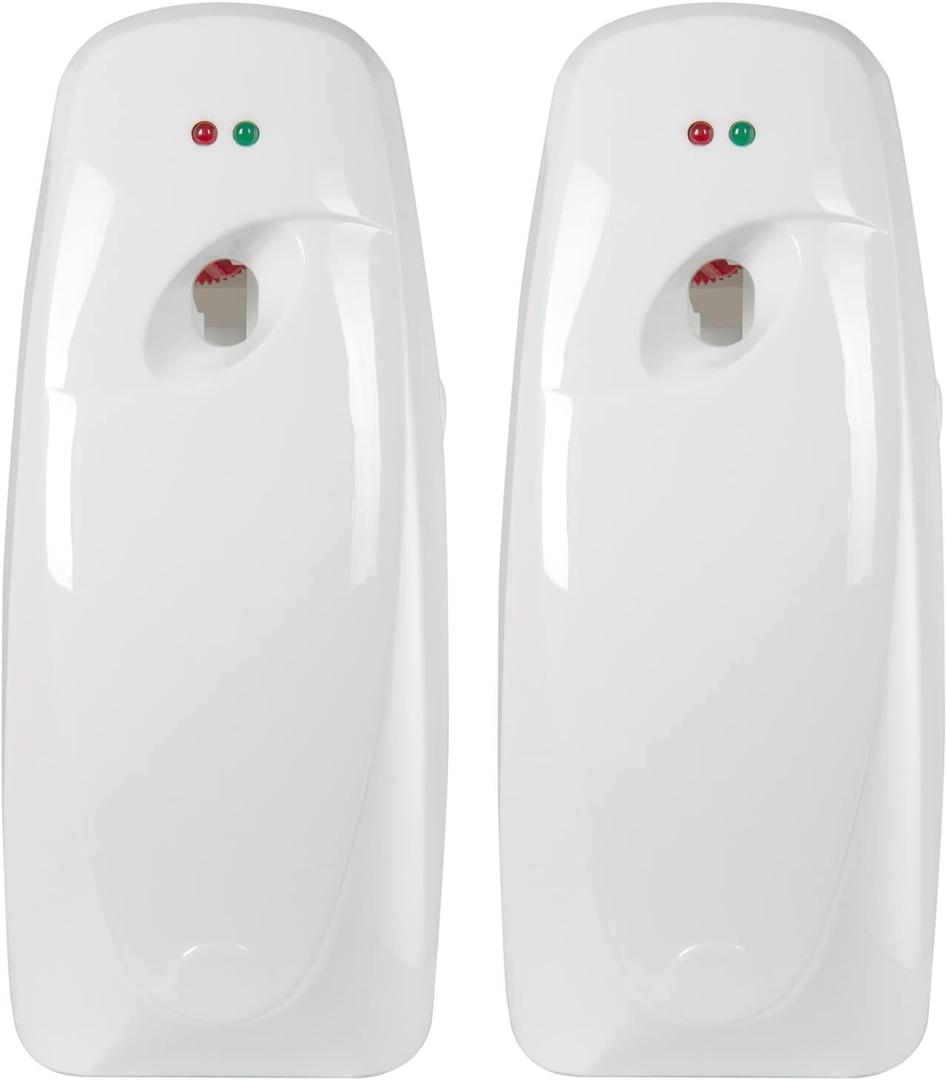 Automatic Air Freshener Spray Dispenser (2-Pack) Wall Mounted or Free Standing, Commercial and Home Use, Multiple Time Scent/Mist Release Settings for Room/Restroom Sprayer (White)