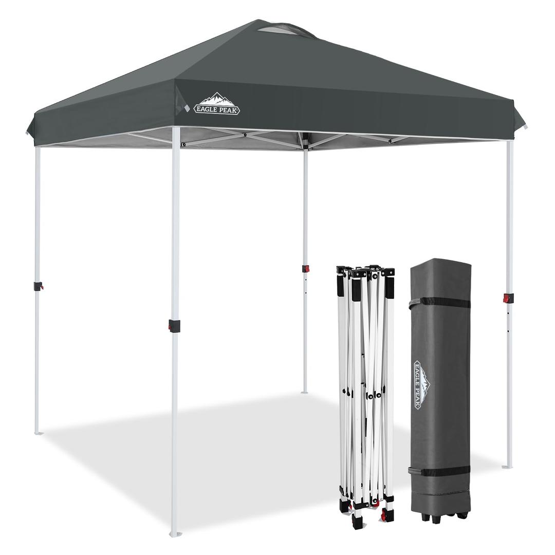 EAGLE PEAK 6.6x6.6 Pop Up Canopy Tent Easy Up Canopy Outdoor, Gray | Patented PeakPush™ Center Lock, 1 Person Setup Portable Pop Up Tent, Beach, Markets, Camping Sport Events, Wheeled Carry Bag