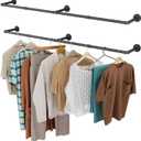 OROPY Clothes Rack, 65.7" Industrial Pipe Clothing Rack 2 Pack for Clothes, Wall Mounted Heavy Duty Space Saving Garment Rack for Closet Storage, Black, 3 Base