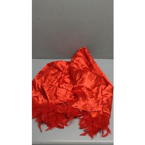 Women Satin Pajama Set Long Sleeve Button Down Feather Trim Blouse Wide Leg Pants Lounge Sleepwear Matching Sets, M, Red