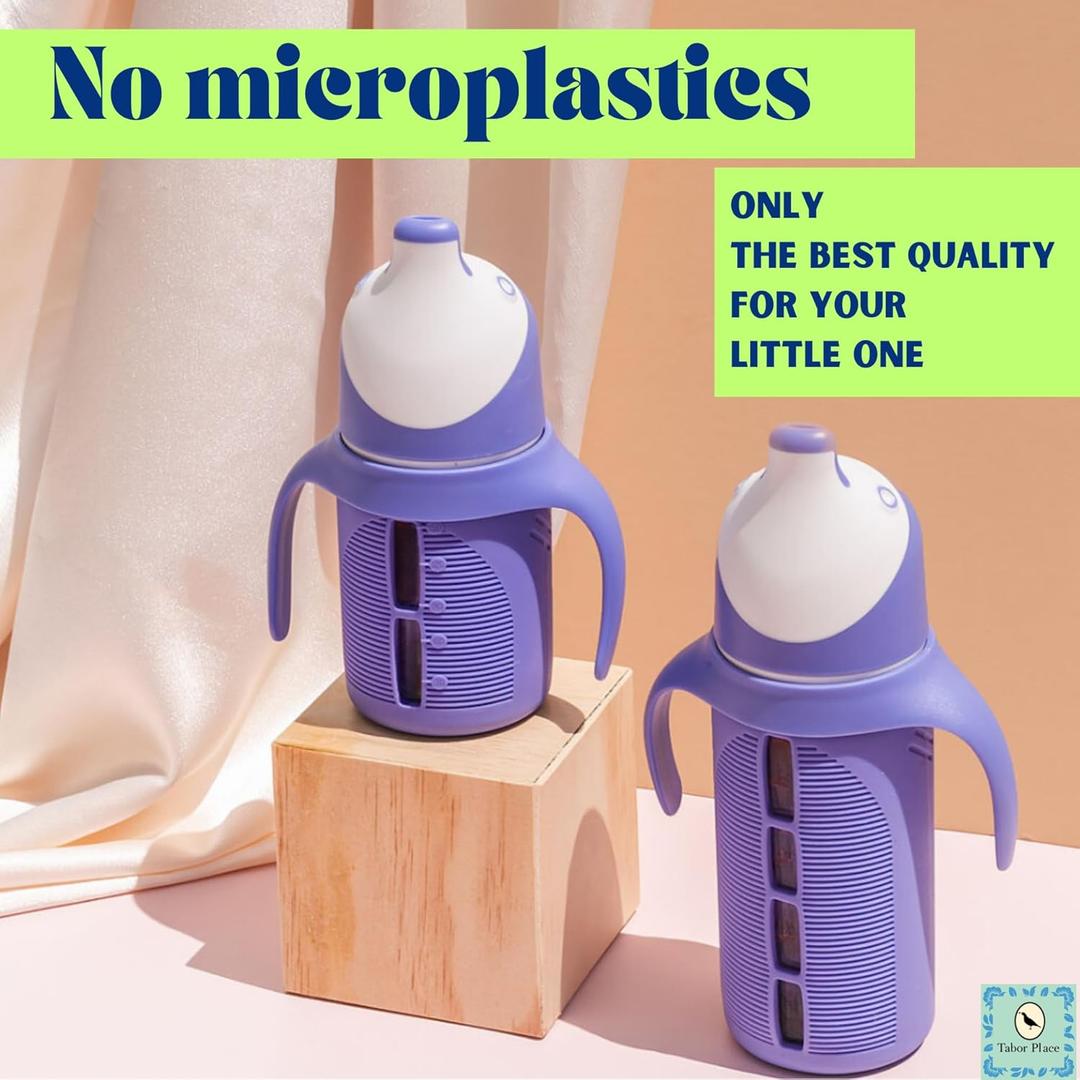The Minis - Set of 1 - Glass Sippy Cup for Toddlers - 5oz | Spill-Proof | Silicone Straw | Mint Green & Indigo Purple | Liquids Never Touch Plastic