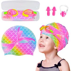 Kids Swim Caps for Girls, Toddler Silicone Swimming Cap for Kids, Durable Comfortable Swimming Caps for Girls (Age 6-12, Rainbow Mermaid) Kids Swim Caps for Girls, Toddler Silicone Swimming Cap for Kids, Durable Comfortable Swimming Caps for Girls (Age 6-12, Rainbow Mermaid)