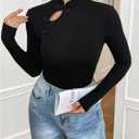 SweatyRocks Women's Long Sleeve Knit Ribbed Cheongsam Button up Mock Neck Tops (Black, XS)