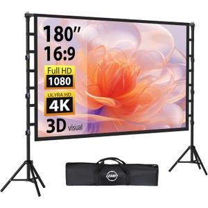 Outdoor Projector Screen with Stand: LEORFI 180-inch Projector Screen Portable, Indoor Projection Screen and Stand, Rear/Front Movie Screen 16:9 4K Full HD, Support Height Adjustable for Home Theater