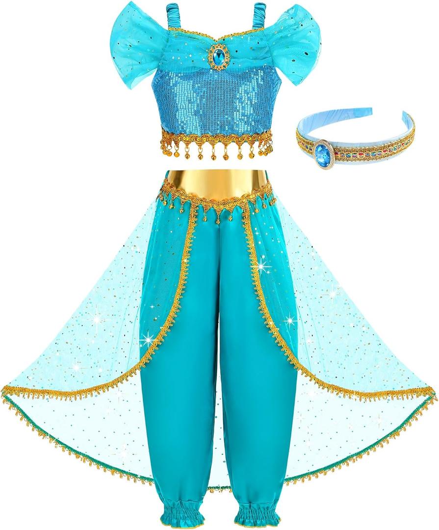 Aolliya Princess Costume for Girls Kids Arabian Princess Fancy Dress Up for Halloween Birthday Cosplay Party Carnival 4T