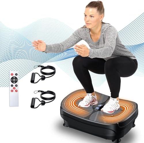 Vibration Plate Exercise Machine, LERTIN Compact Portable Full Body Vibration Platform for Lymphatic Drainage, 9 Preset Auto Mode Fitness Board for Weight Loss Shaping, with Resistance Bands