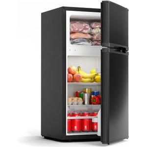 COWSAR 2.5 Cu.Ft Dorm Fridge with Freezer, Double Reversible Door Compact Refrigerator with 2 Removable Shelves, Commercial Drink Fridge for Bedroom, Office, Kitchen, Dorm, Black