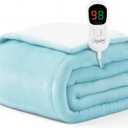 Homemate Heated Blanket Electric Throw - 50"x60" Heating Blanket Throw 1/2/4/6/8 Hours Auto-Off 10 Heat Level Over-Heat Protection Flannel Sherpa ETL Certification