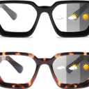 JM 3 Pack Square Oprah Style Reading Glasses for Women Men, Oversized Rectangle Spring Hinge Readers Blue Light Blocking (2 Pack Photochromic)