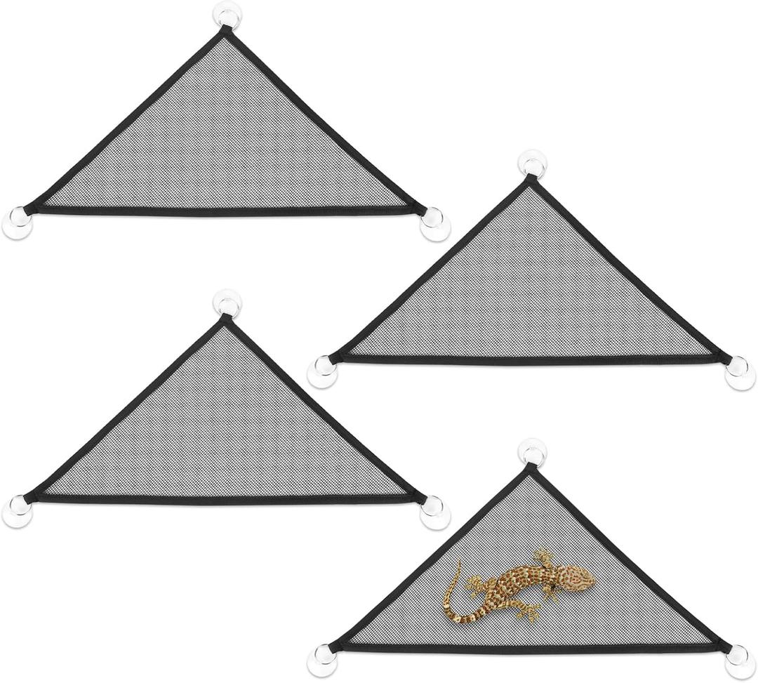 4 Pack Bearded Dragon Hammock - Reptile Lounger & Basking Platform - Breathable Mesh for Geckos, Lizards, Snakes, Chameleons - Safe Terrarium Accessories with Suction Cups (Black)