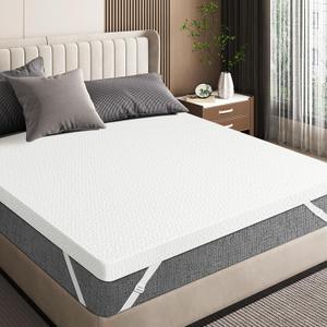 3 Inch Gel Memory Foam Mattress Topper Queen, Cooling Mattress Topper with Removable & Washable Bamboo Cover, CertiPUR-US Certified White