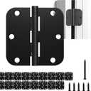 30 Pack Rounded Black Door Hinges Matte 3.5 Inch 5/8" Radius Interior 3 1/2 Inch Flat Iron Bifold Residential Standard Bedroom Interior Exterior and Closets Doors 3 "x 3 " Heavy Duty Hardware