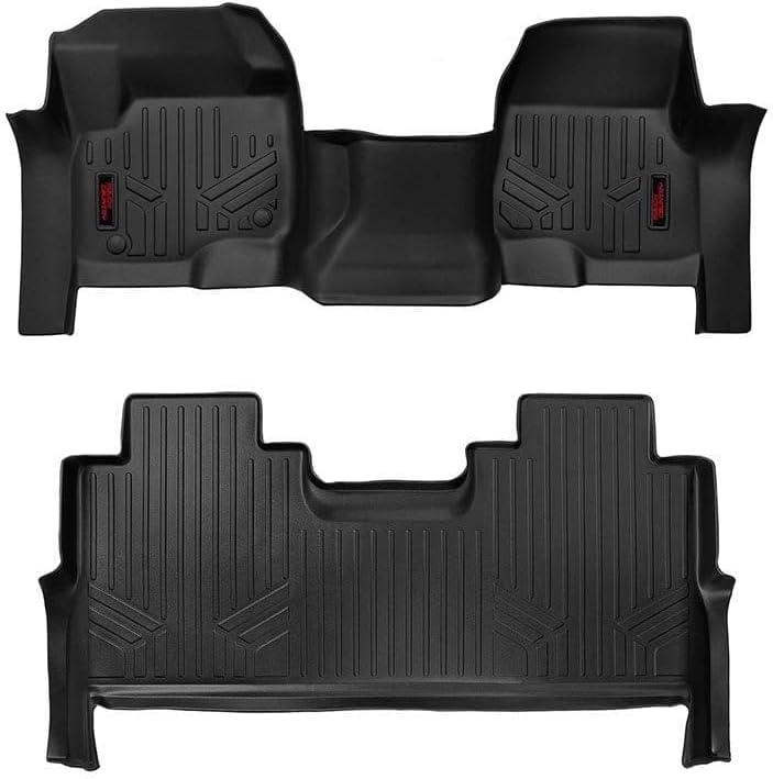 Rough Country All Weather Floor Mats Set for Ford F-250/F-350 SuperDuty (2017-2025) CrewCab with Bench Seat - Non-Slip Waterproof Flexible Floor Mat, Front & Rear Set
