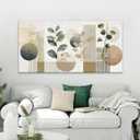 Boho Green Wall Art Mid Century Canvas Wall Art Decor Set Bohemian Abstract Wall Decor Modern Geometric Wall Painting Neutral Botanical Art Print Picture Living Room Bedroom Office Artwork 24"X 48"