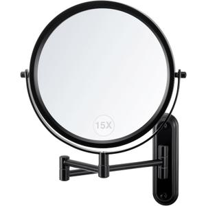 Wall Mounted Makeup Mirror - 1X/15X Magnifying Makeup Mirror with Extended Arm 360Swivel Vanity Mirror, 8.5in Double Sided Mirror for Bathroom, No Lights (Black) Wall Mounted Makeup Mirror - 1X/15X Magnifying Makeup Mirror with Extended Arm 360Swivel Vanity Mirror, 8.5in Double Sided Mirror for Bathroom, No Lights (Black)