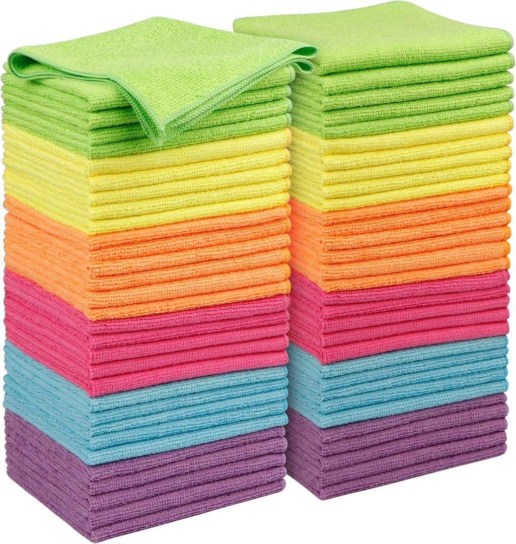 Orighty Microfiber Cleaning Cloth Pack of 60, Microfiber Towels for Cars, Highly Absorbent Car Cleaning Supplies, Lint Free Cloths Clean Rags for Car Care, House, Kitchen, 12x12 inch (Multicolor)