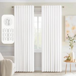 MIULEE Pure White Back Tab Blackout Curtains 90 Inches Long 2 Panels Set for Living Room Bedroom Privacy, Rod Pocket/Pinch Pleat Thermal Insulated Room Darkening Pleated Light Blocking Drapes