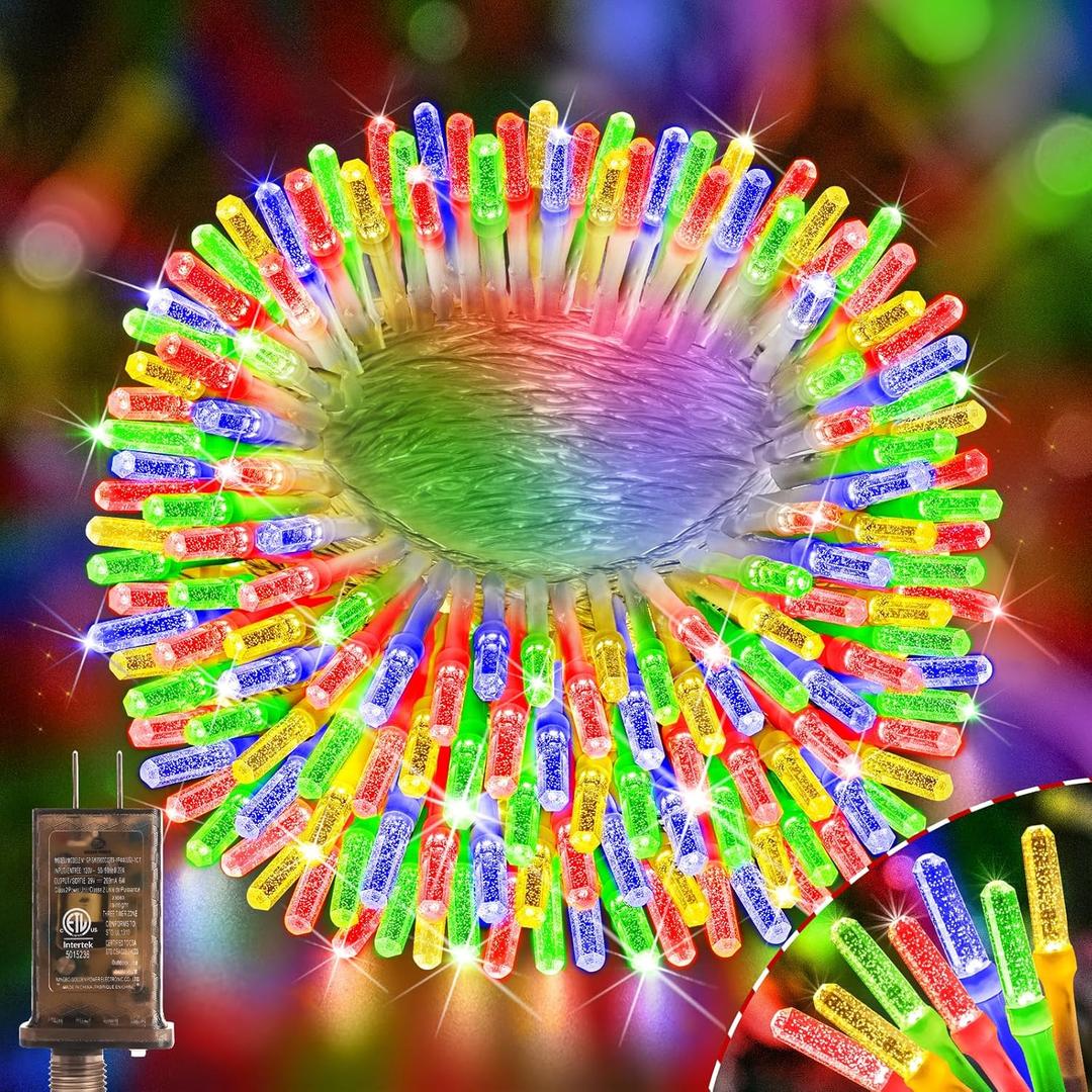 Hezbjiti 300LED 108FT Upgrade Christmas Lights Outdoor, 8 Modes with Timer and Dimmable IP44 Waterproof Plug in LED String Lights for Xmas House Yard Fence Tree Decorations (Multicolor)
