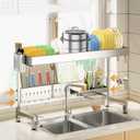 Mamakura Over The Sink Dish Drying Rack Stainless Steel,Adjustable 17.13"-32.68" Sink Compatible Wih 31.5" Or Less,2 Tier Stainless Steel Large Dish Racks for Kitchen Counter