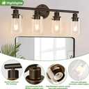 4-Light Bathroom Light Fixtures, Brown and Gold Modern Vanity Lights Over Mirror with Clear Glass Shade, Bathroom Wall Lamp for Mirror Kitchen Living Room Hallway Cabinet Porch Bedroom Reading room