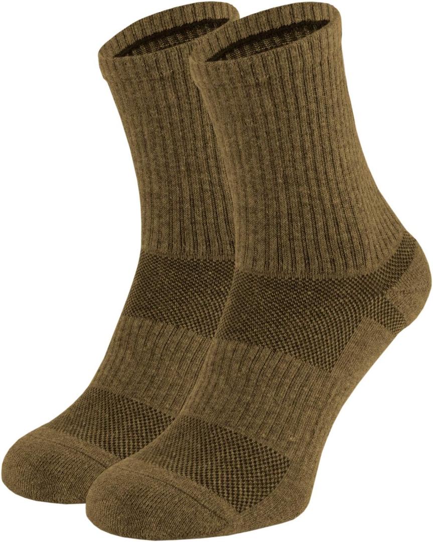 281Z Military Cotton Micro Crew Boot Socks - Cushioned Sole - Moisture Wicking - Hiking Outdoor (Coyote Brown) (Small)