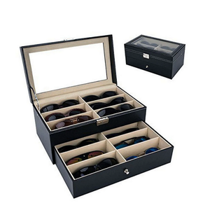 2-layer Eyeglass Storage Box with 12 Slots, Pu Leather Sunglasses Organizer Case with Soft Beige Lining, Hard Eyewear Display Holder for Home and Travel