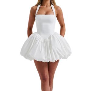 Women Bubble Mini Dress Cute Tie up Backless Sleeveless Party Short Graduation Dress Summer Dress (Medium)
