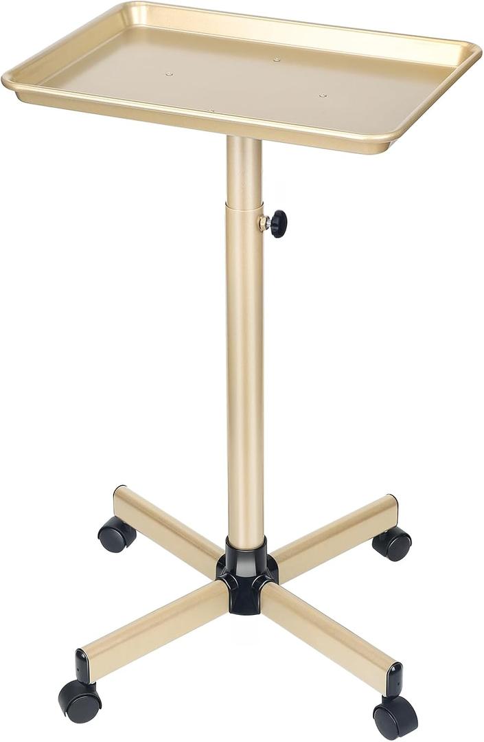 Salon Tray on Wheels, Champagne Gold Salon Tray Cart with Adjustable Height, Hair Stylist Tray, Metal Tattoo Tray, Suitable for SPA and Dental Tray