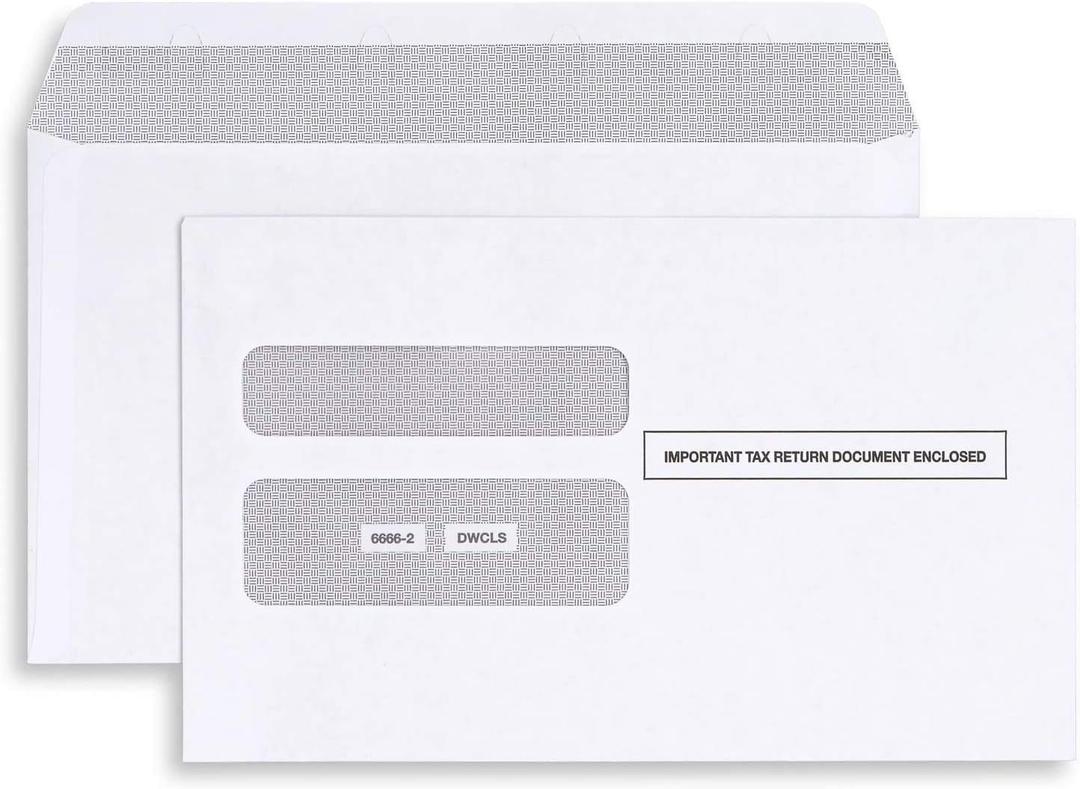 500 W2 Envelopes 2025 Self- Seal W2 Double Window Security Envelopes For W2 2-Up IRS Tax Forms from QuickBooks Online, Desktop, ADP and Other Software Box of 500 Envelopes