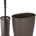 mDesign Modern Compact Freestanding Plastic Toilet Bowl Brush and Oval Wastebasket Garbage Can Combo for Bathroom Storage - Sturdy, Deep Cleaning - Hyde Collection - Set of 2 - Dark Brown
