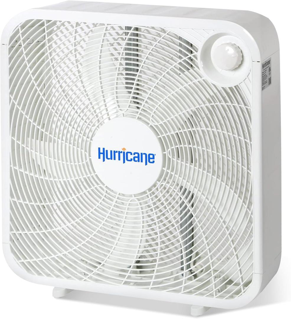 Hurricane Classic Floor Mount Box Fan w/ 3 Quiet Speeds, White, 20" - Corded Portable Electric Air Cooling Unit w/ Powerful 2400 CFM Airflow for Home, Garage, Office, Bedroom & Basement (1 pack)
