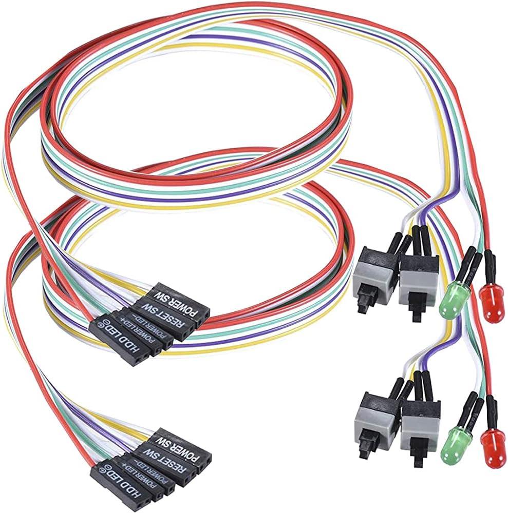 2 Pack 2-Pin PC Power Switch Cable 27-inch Desktop On Off Reset Push Button ATX Front Bezel Wire with HDD SW LED Indicator Light for Desktop Computer Case