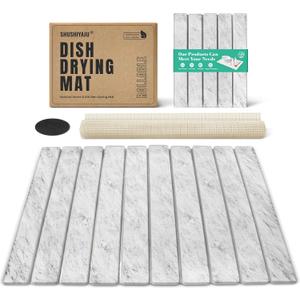 Stone Dish Drying Mat Collapsible Diatomaceous Earth Absorbent Mat Quick Dish Drying Pad Dish Rack Pad Match Any Counterto Multiple Usage for Kitchen,Bathroom (Light-Gray Frosted Pattern, 24"L x 16"W)