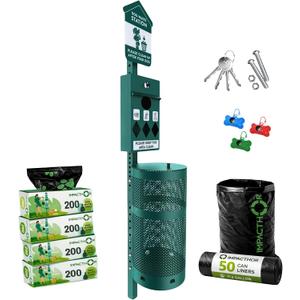 Dog Waste Station Outdoor Pet Waste Station- Desing With 4 Holes And 800 Dog Poop Bags, 50 Waste Can Liners, 3 Poop Bag Holders & 2 Set Of Keys, For Commercial Use, Parks, Condos & HOA