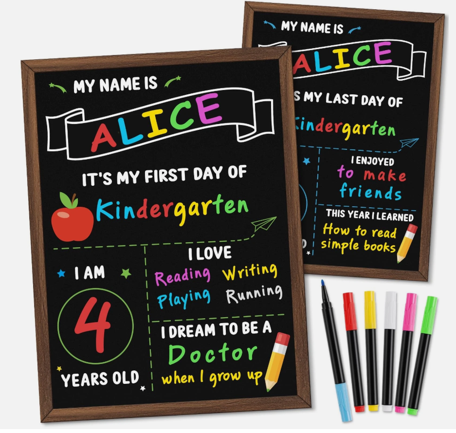 Double Sided Back to School Chalkboard with Frame Reusable Sign