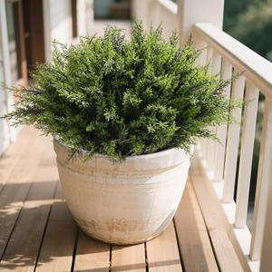 Waipfaru 24 Bundles Artificial Plants Outdoor, UV Resistant Artificial Plants, Fake Plants for Outdoor Christmas Porch Decor Lifelike Fake Bushes Greenery for Home Farmhouse Yard Decorations,  Green, 24 Bundles