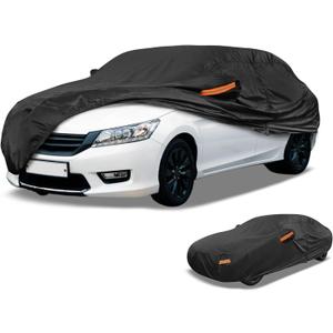 Universal Car Cover Waterproof All Weather 210D-PU, UV Sun Rain Protection, Fits for Sedan Length Up to 177", with Left Side Zipper, Black