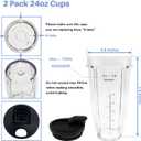 Blender 24 oz Cups with Lids & 6 Fins Female Blade Replacement Parts for Ninja, Extractor Blade for Nutri Ninja Auto iQ BL480D 30 DOB, BL450 69, BL456 70, BL480 70, BL455 30 DOB, BL482 30 DOB