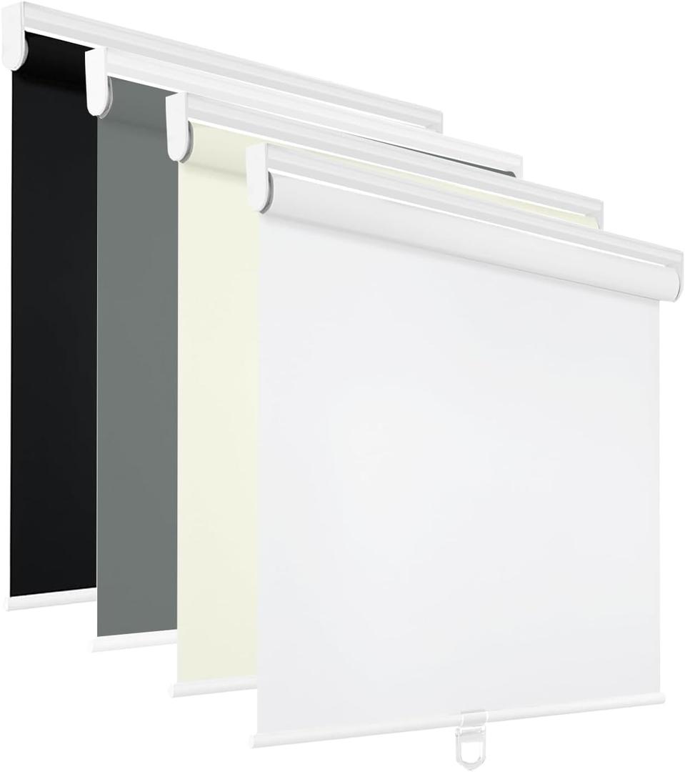 Blackout Roller Shades for Indoor Windows,Cordless Roller Blinds,Free-Stop Roll Up Shades with Thermal Insulated, Uv Protection Fabric for Bedroom,Office,French Door,White,36" W72 H
