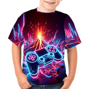 Boys Girls 3D Graphic Tees Unisex Short Sleeve T Shirt Novelty Neon Shirts for Boys, 130