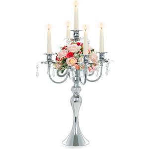 20.3'' Tall 5 Arm Candle Holder Centerpiece for Table, Metal Candelabra Candle Holder, Retro Candlestick Table Centerpieces for Party, Events, Home, Wedding Decor (1Pc, Silver)