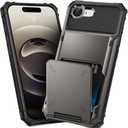 TOPAUX for iPhone 17e 16e Wallet Case Hold 1 to 5 Credit Card Holder Flip Cover ID Slot Back Pocket Compartment Dual Layer Shockproof TPU Bumper Anti-Scratch Protective Hard Shell Gunmetal