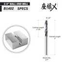 ZahyoX 2 Flutes TiAlN Coated Ball Nose End Mill, Solid Carbide Upcut Spiral CNC Router Bit, 1/4" Diameter, 1/8" Radius, 1/4" Shank, 1-1/8" Cutting Length, 3" Overall Length, CNC Cutter Milling Tool