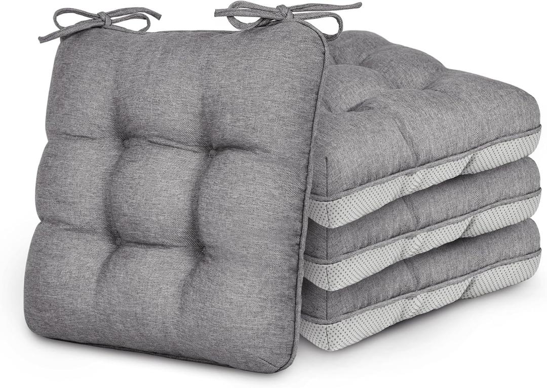 Love's cabin Memory Foam Chair Cushions Set of 4, Outdoor/Indoor Chair Pads for Dining Chairs 4 Pack, Seat Cushions for Kitchen, Dining Room, Office, Patio Chairs, 15.5"x15.5"x3.5" Grey