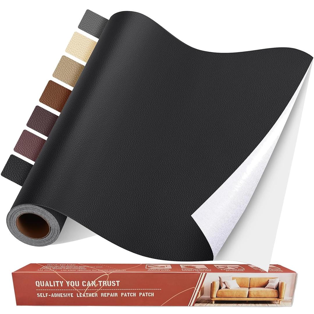 Self Adhesive Leather Repair Patch Kit, 35 in x 79 in Large Vinyl Leather Repair Tape for Furniture, Car Seat, Couch, Sofa, Chair Black