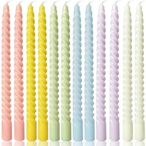 10 Inch Cream Spiral Taper Candles for Home Decoration, 12 Pack Candy-Color Candlesticks for Dinner Party Wedding Holiday