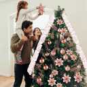 Realspring 72 Pieces Christmas Tree Ornament Set Xmas Assorted Decorations Bulk Glitter Poinsettia Berry Picks Topper Star Sequin Tree Skirts for Home Wreaths Holiday Party Favors (Rose Gold)