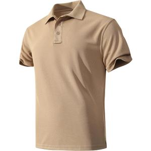 Men's Quick-Dry Active Polo Shirts Short Sleeve Performance for Golf Tennis Daily Casual Collared T-Shirt (Khaki)