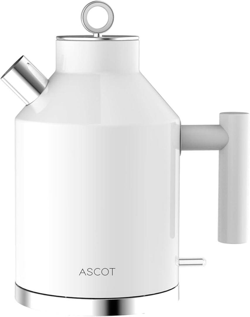 ASCOT Electric Kettle, Plastic-Free Stainless Steel Tea Kettle 1.5L 1500W Retro Tea Heater & Boiling Water, Auto Shut-Off and Boil-Dry Protection (White)